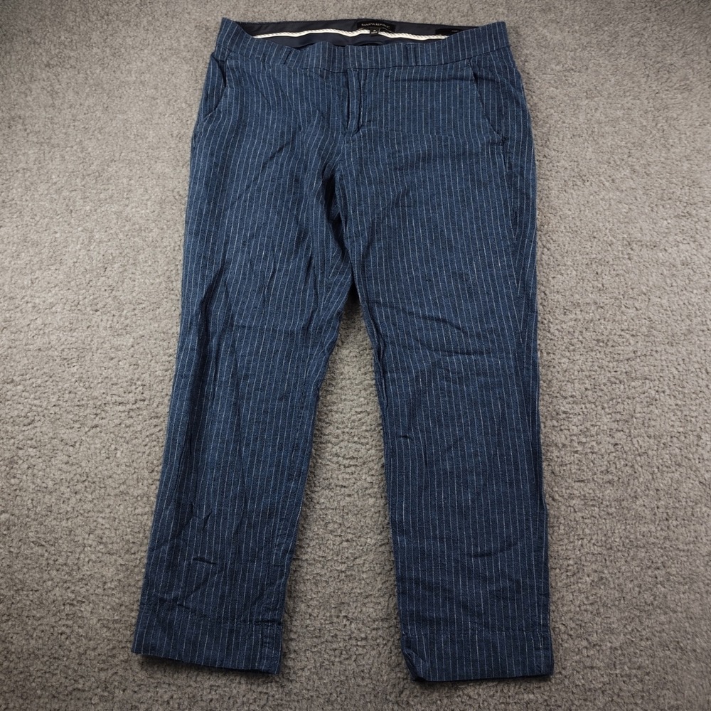 Banana Republic Linen Blend Pants Sz 8 Avery Blue Pinstripe Ankle Crop Trousers